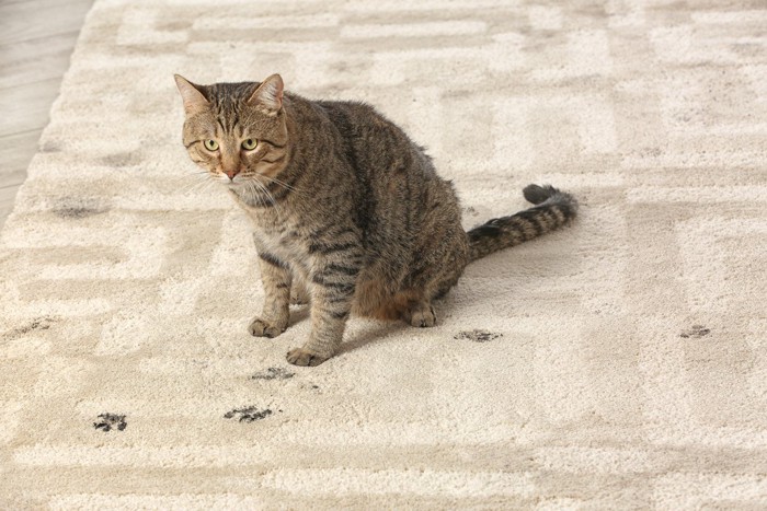 カーペットを汚してしまった猫