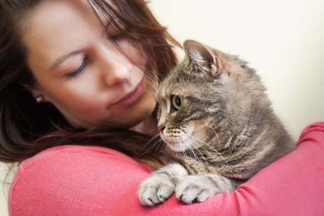 抱きかかえられた捨て猫