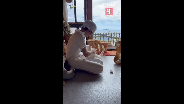 太ももの上に乗った姿