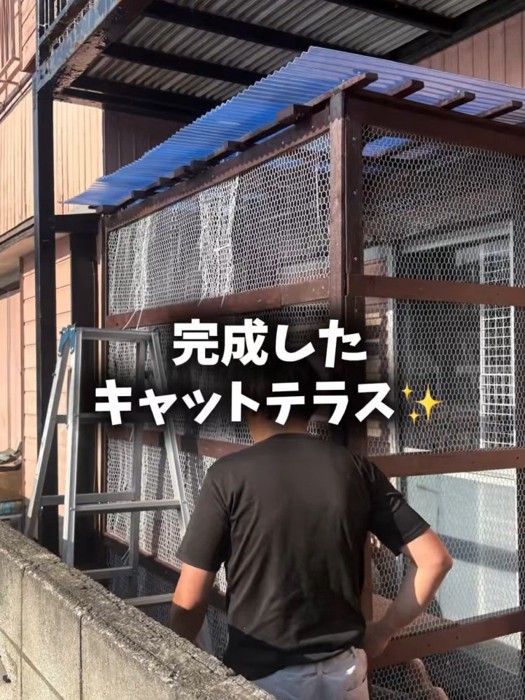 網と屋根がついたテラス