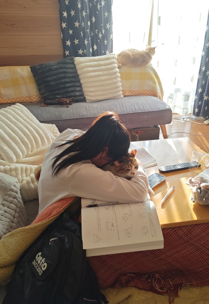 猫を抱きしめる女の子