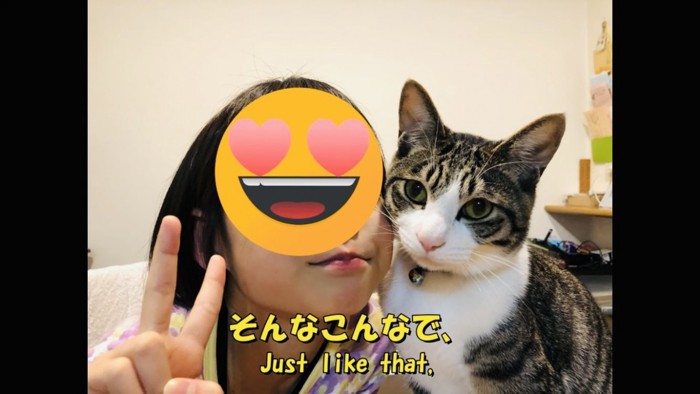 女の子とキジシロ猫のツーショット