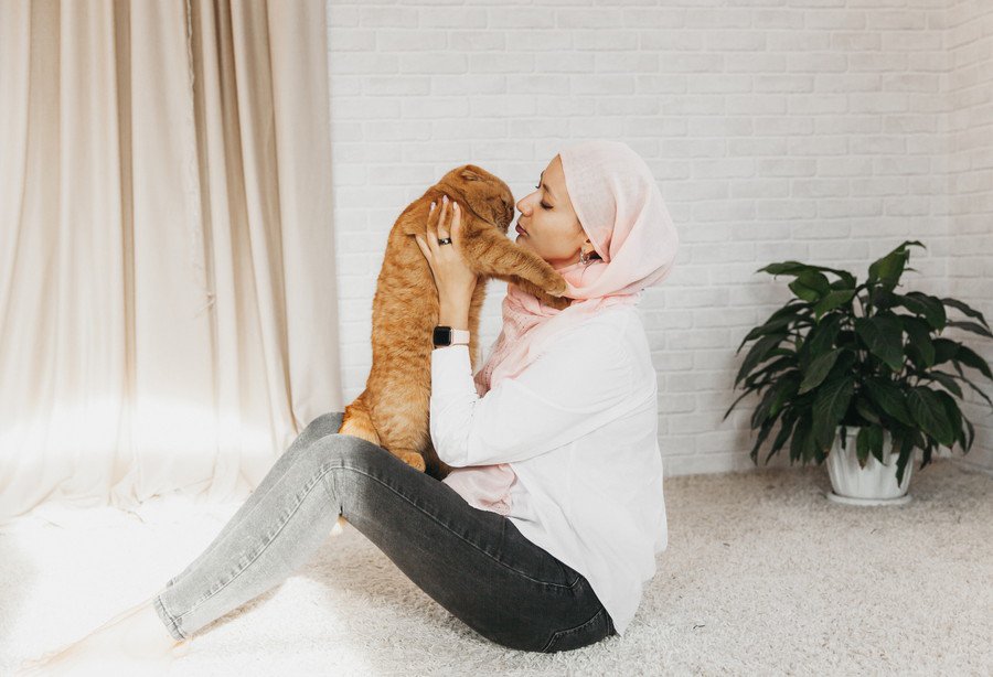 マレーシア人女性に抱かれる猫