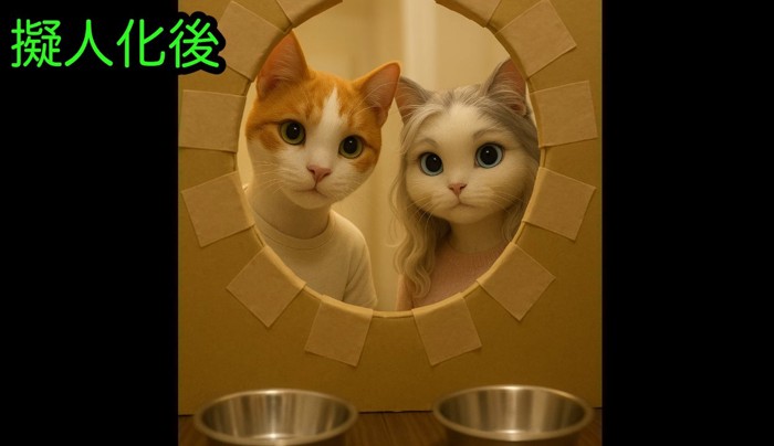 穴から覗く猫人間ふたり