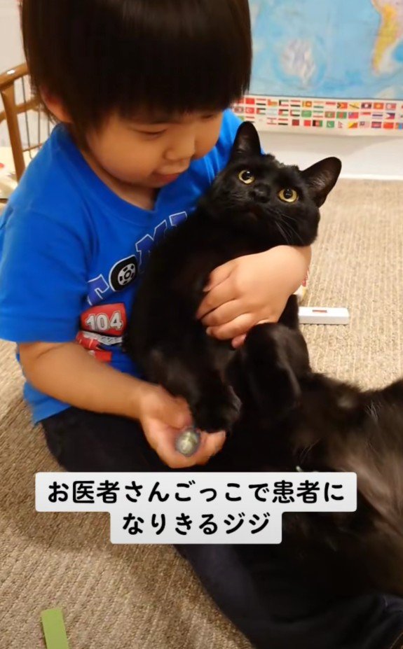 お医者さんごっこ中のジジくんと弟くん