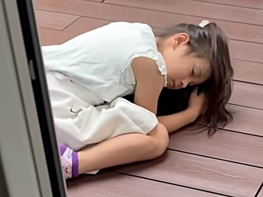 抱かれる猫と顔を横に向ける姉