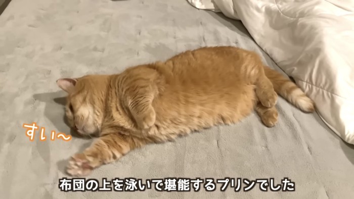 「布団の上を...」のテロップ写真