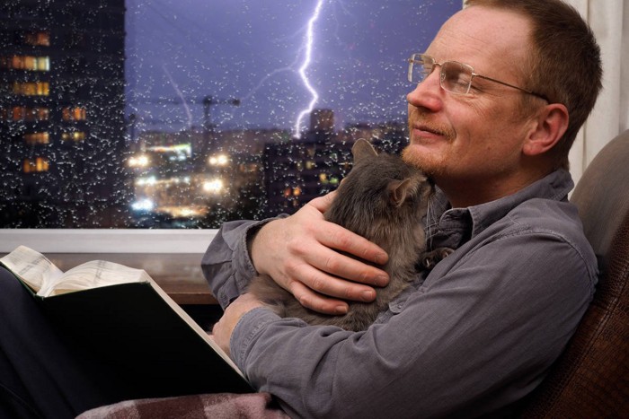 飼い主に抱っこされる猫