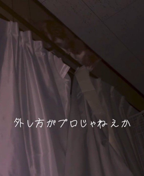 カーテンに噛みつくこっちゃん
