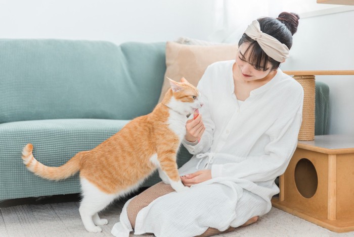 女性と猫