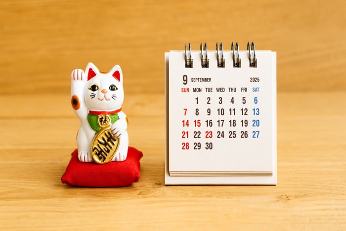 9月のカレンダーと招き猫