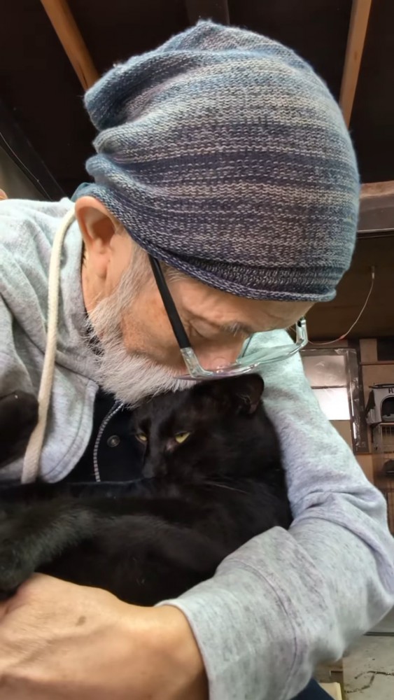 抱きしめられる猫