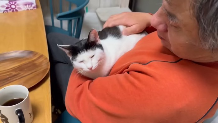 抱っこしてもらうさっぽろちゃん