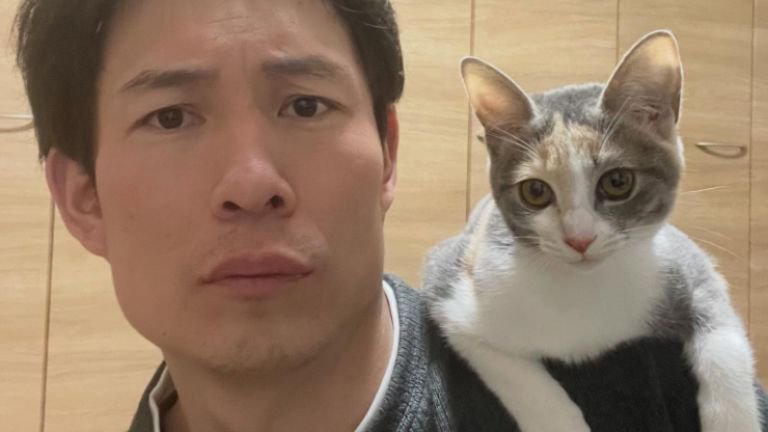 肩に乗っている猫