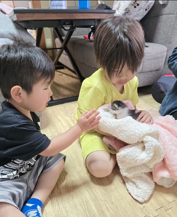 男の子が抱っこする