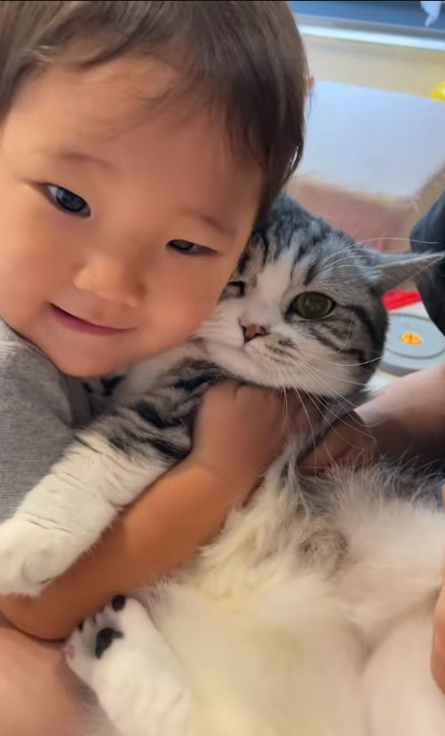 猫を抱きしめる男の子2