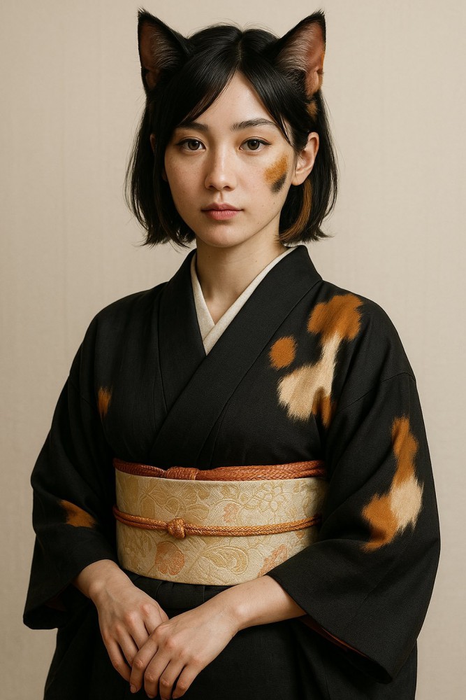 猫耳をつけた女性のAI画像