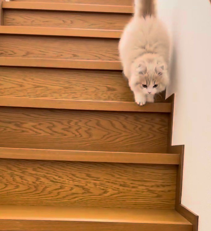 両足をそろえて階段を降りる猫2