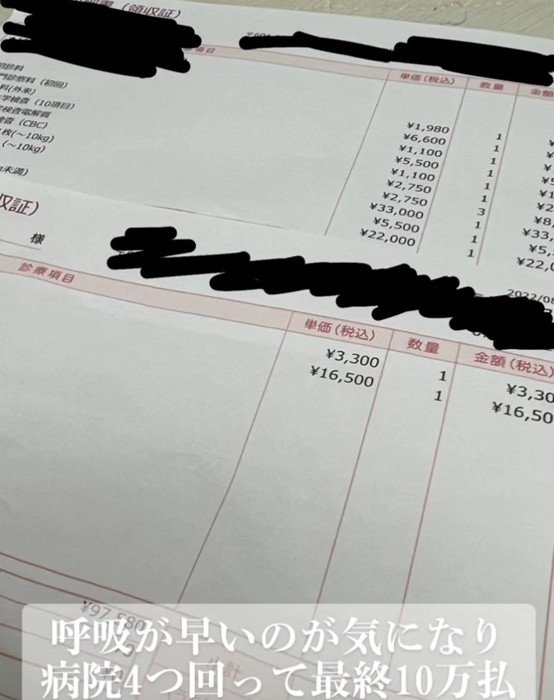 検査費用の領収書