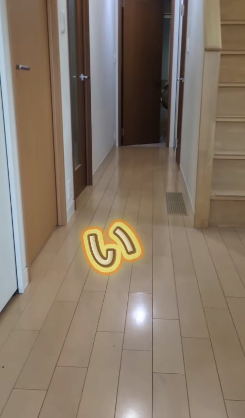 ドアが半開きになっている廊下の奥の部屋