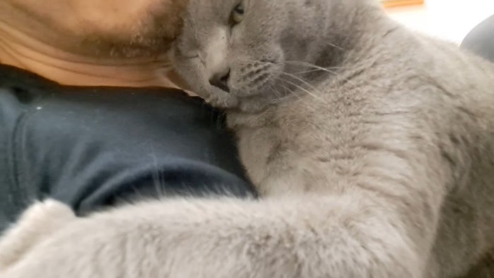 片目を閉じた顔と腕のアップ