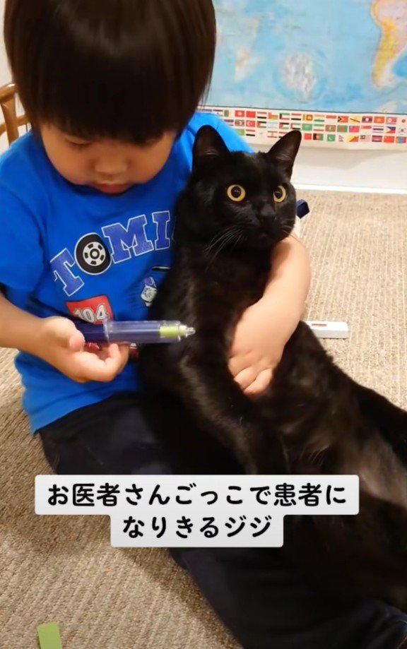 お医者さんごっこ中のジジくんと弟くん