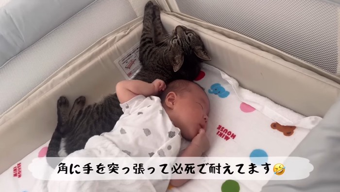 手を突っ張って