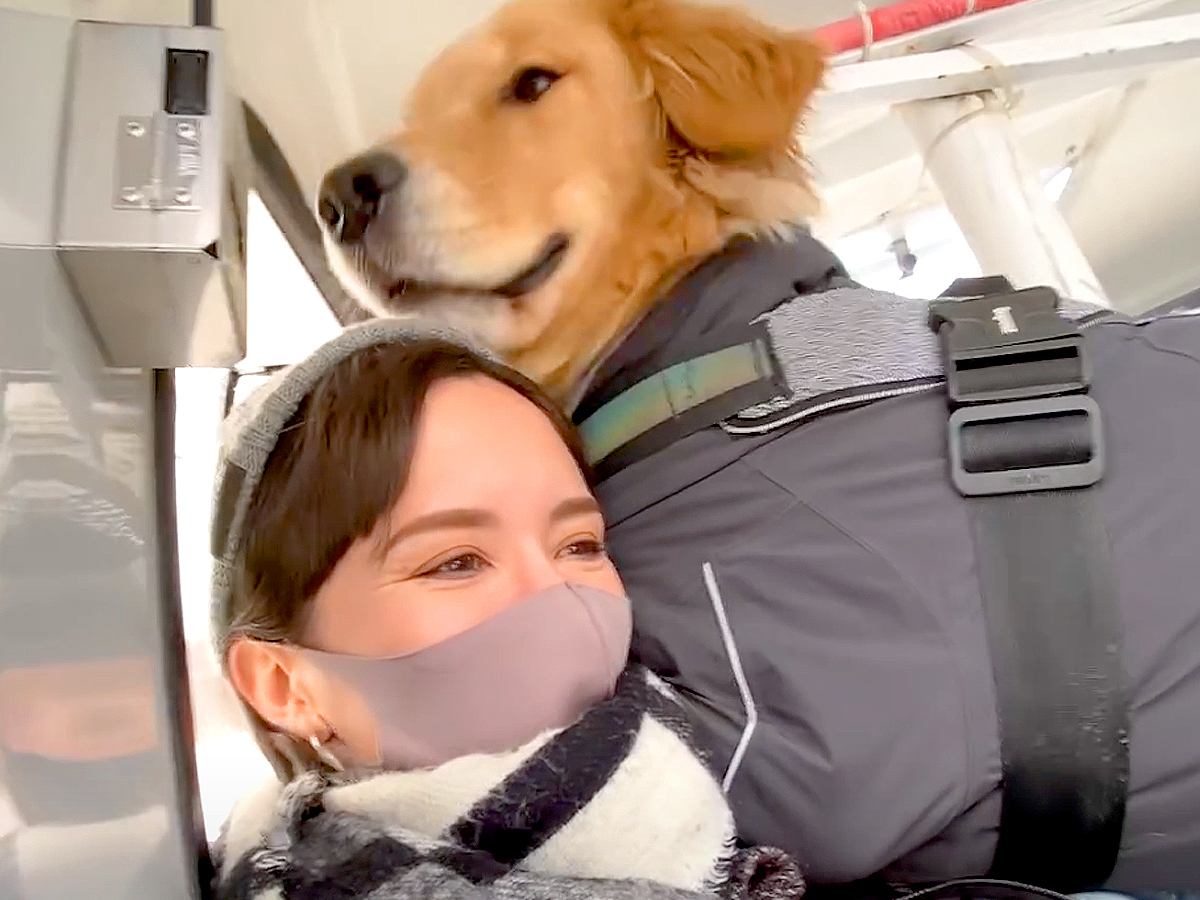 初めてゴンドラに乗ったら、一緒にいた大型犬が…予想以上に『大パニックになる光景』が49万再生「しがみついてるｗ」「なんて微笑ましい家族」
