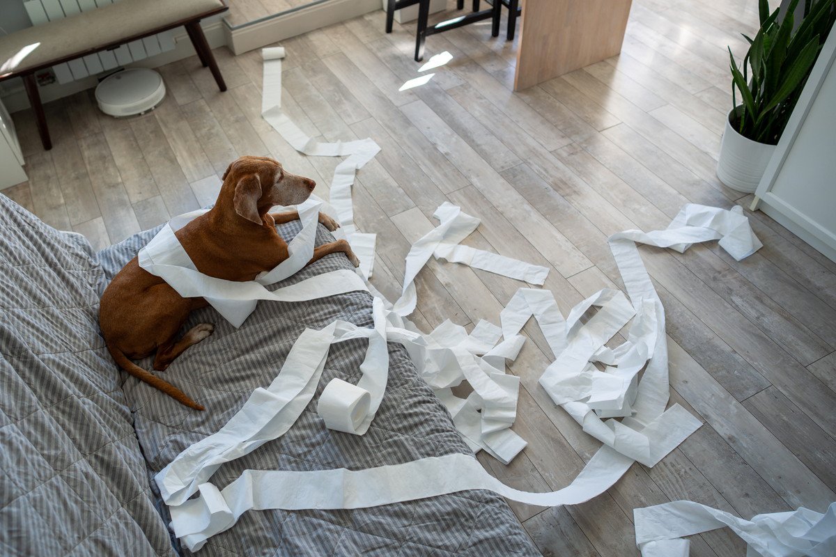 犬がティッシュで遊ぶ心理３つ　起こりうるトラブルのリスクや対策法を解説