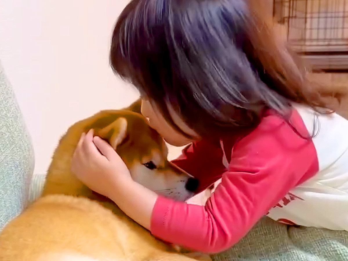 小さな女の子が犬に『おやすみのハグとキス』をした結果…あまりにも正直な『まさかの感想』が酷すぎると13万再生「口拭くの草」「顔ｗｗ」