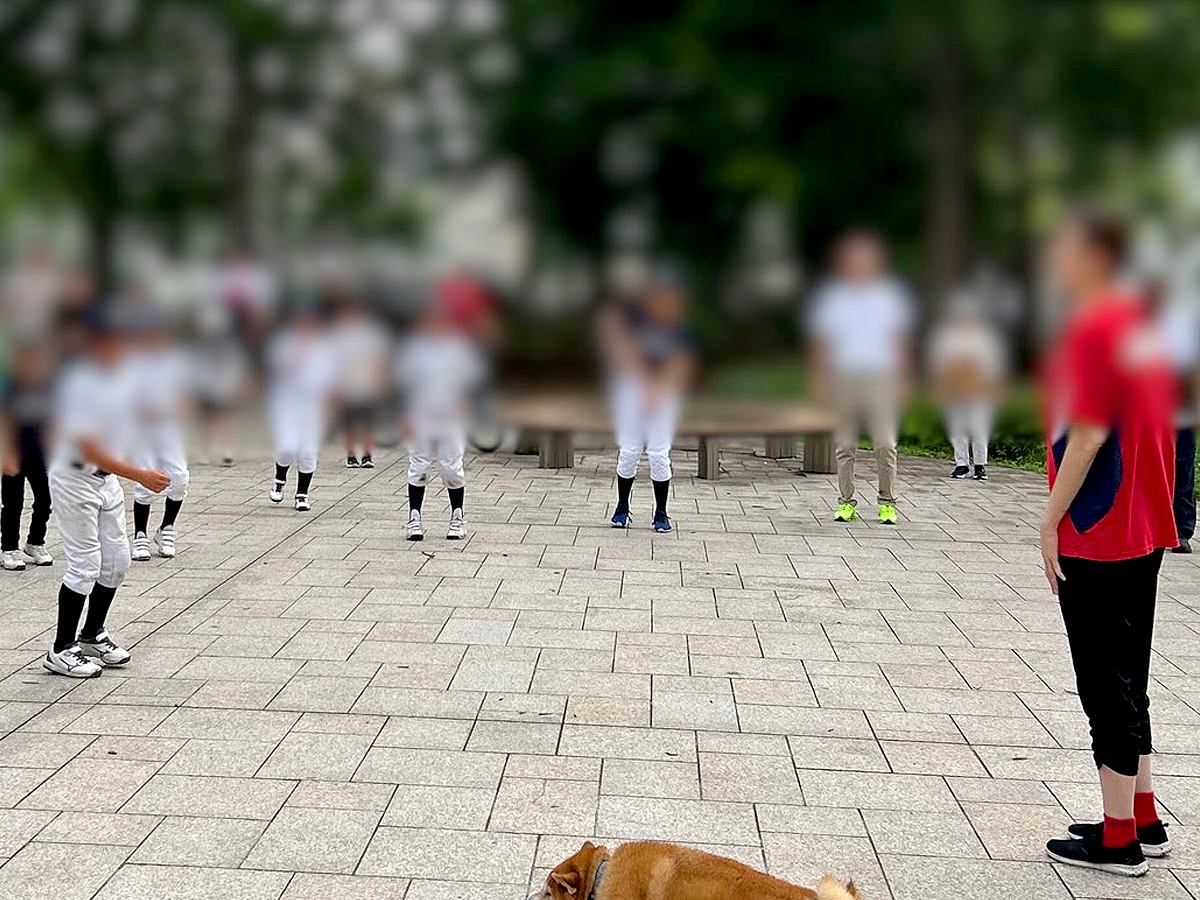 朝のラジオ体操に『散歩中の犬が参加した』結果…予想外すぎる『まさかの行動』に5万いいね集まる「ハンコくださいｗ」「監視してて草」と反響
