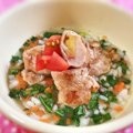 わんちゃん大好物！りんごの肉巻きのせ雑炊♪