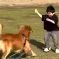 男の子と凧上げ→手が…
