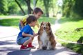 犬が子供とすれ違う…の画像