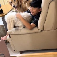 マルちゃんを捕まえるお孫さん