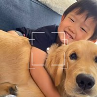 べったりくっつく人間の子どもとゴールデンレトリバーパピー