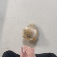 おやつを入れた手を振る