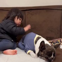 散歩に誘う娘さん