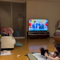 大きなぬいぐるみを見た貂ちゃん