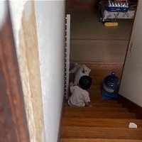一緒に階段を降りていた