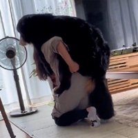 勢いよく背中へ飛び乗った