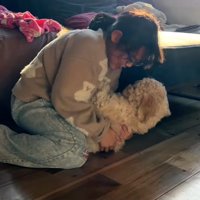 犬を見て笑顔になる女の子