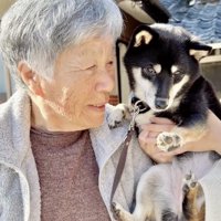外で犬を抱く人