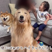 ばあばとハイタッチ