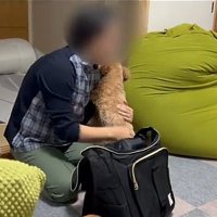 バッキーくんを抱っこしようとするお母さん