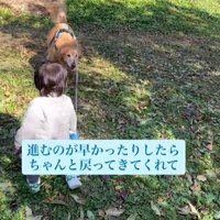 リードを持つ男の子と犬2