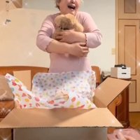 ぬいぐるみを抱きしめるおばあさん