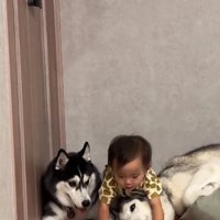 ムタさんに覆いかぶさる赤ちゃん
