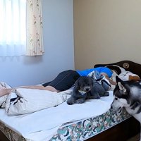 守るように寄り添うきゅうちゃん