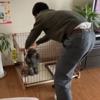 ワンコをなでる友達